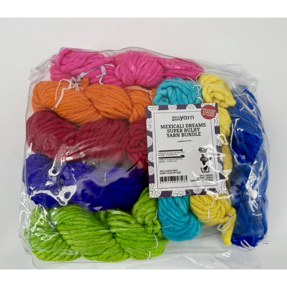 Darn Good Yarn DGY Mexicali Dreams Super Bulky Yarn Bundle 8 Skein Recycled Silk